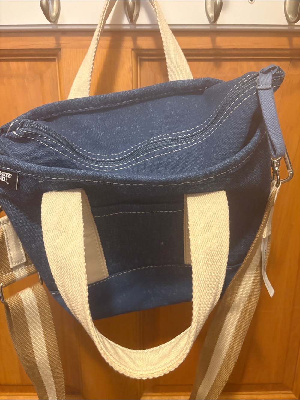 Canvas Tote Crossbody Bag - Denim Blue with Cream Straps - Picture 3 of 8